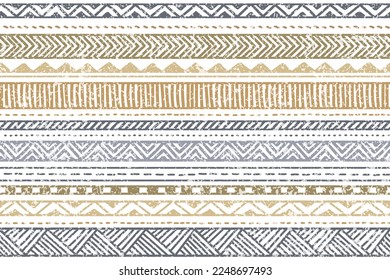 Ethnic stripe seamless pattern. Tribal geometric vector background, boho motif, textured ornament illustration. Textile print 