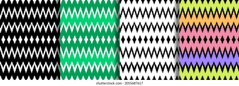 Ethnic striped zig zag seamless patterns set
