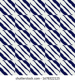 Vector de franjas étnicas. Diagonal de líneas azules clásicas. Cartera decorativa. Textura a rayas gruesas. Fondo Abstracto Moderno. Patrón geométrico vectorial. Baldosas color agua. Vector de repetición de trazos de pincel. 
