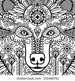 Ethnic style bear head with black and white floral ornament. Vector illustration.