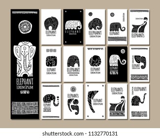 Ethnic style cards with elephants for your design