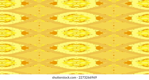 Textura de alfombra de estilo étnico. Ornamento textil sin foco. Patrón amarillo sin costuras. Patrón transparente del vector