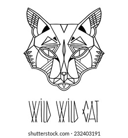 Ethnic style cat's head vector drawing. Isolated outlines