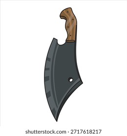 Estilo étnico chef faca vetor arte com uma lâmina de aço forjada preta e tradicional punho de madeira. Perfeito para culinária, processamento de carne e marca de utensílios de cozinha profissional.