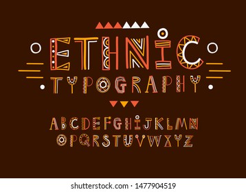 Ethnic style colorful decorative doodle ABC letters. Hand drawn font for your design.