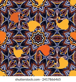 Ethnic style colorful floral beautiful Paisley seamless pattern. Ornamental mosaic vector background. Modern fabric patterns ornament with abstract love hearts Paisley flowers, leaves, dots, lines.
