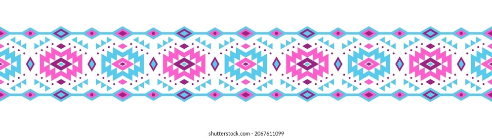 Ethnic style colorful seamless border. Tribal decorative tape of aztec motives. EPS 10 vector illustration.