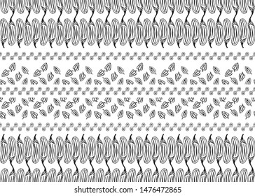 Ethnic style fabric print. Vector graphics. White seamless pattern with borders and ornament