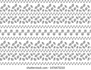 Ethnic style fabric print. Vector graphics. White seamless pattern with horizontal striped ornament