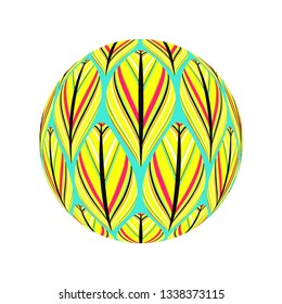 ethnic style feathers ball in yellow blue on white