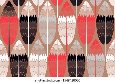 ethnic style feathers seamless pattern in copper red shades