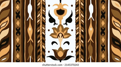 Ethnic style floral colorful seamless pattern. Can be printed and used as wrapping paper, wallpaper, textile, fabric.  Ethnic embroidery. Indian, Scandinavian, Gypsy, Mexican, Ukrainian pattern.