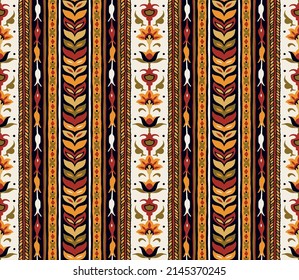 Ethnic style floral colorful seamless pattern. Can be printed and used as wrapping paper, wallpaper, textile, fabric.  Ethnic embroidery. Indian, Scandinavian, Gypsy, Mexican, Ukrainian pattern.