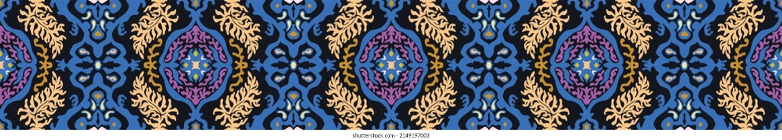 Ethnic style floral colorful seamless pattern. Can be printed and used as wrapping paper, wallpaper, textile, fabric.  Ethnic embroidery. Indian, Scandinavian, Gypsy, Mexican, Ukrainian pattern.