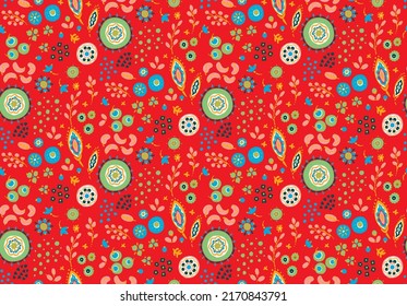 Ethnic style floral colorful seamless pattern. Can be printed and used as wrapping paper, wallpaper, textile, fabric. Ethnic embroidery. Indian, Scandinavian, Gypsy, Mexican,Ukrainian pattern.