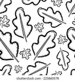 Ethnic Style Hand Drawn Leaves Seamless Pattern. 