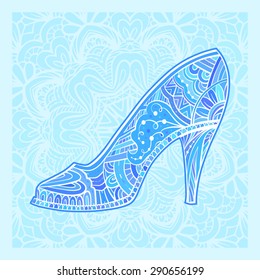 Ethnic style high heel shoe on the pattern background