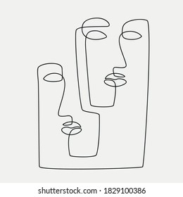 Ethnic style line-art face illustrations. Modern minimalist art prints. Esp10 vector.