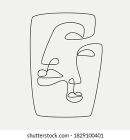 Ethnic style line-art face illustrations. Modern minimalist art prints. Esp10 vector.