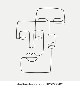 Ethnic style line-art face illustrations. Modern minimalist art prints. Esp10 vector.