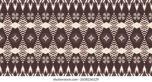 An ethnic style ornament pattern on a brown background.