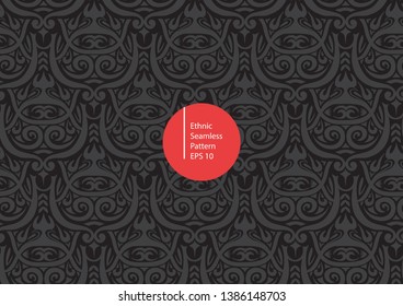 ethnic style seamless pattern with black color background