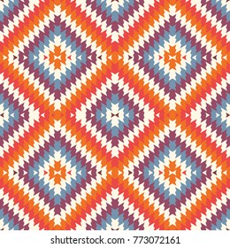 Ethnic style seamless pattern with chevron lines. Native americans ornamental background. Tribal motif. Colorful mosaic wallpaper. Boho chic digital paper, textile print, page fill. Vector art