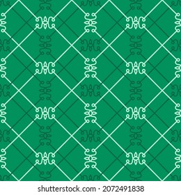 Ethnische Stilrichtung nahtlose Muster in traditioneller grüner Weihnachtsfarbe mit geometrischen linearen Figuren. Wiederholter abstrakter Netto-Zierhintergrund. Digitales Papier, Stoffdruck, Seitenfüllung. Vektorgrafik
