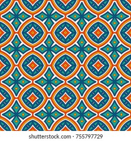 Ethnic style seamless pattern with floral motif. Vintage bright colors abstract background. Tribal ornament. Boho chic digital paper, textile print, page fill. Vector art