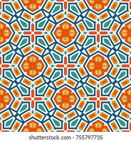Ethnic style seamless pattern with floral motif. Vintage bright colors abstract background. Tribal ornament. Boho chic digital paper, textile print, page fill. Vector art