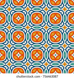 Ethnic style seamless pattern with floral motif. Vintage bright colors abstract background. Tribal ornament. Boho chic digital paper, textile print, page fill. Vector art