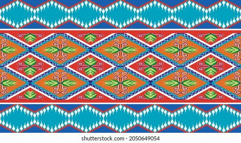 Ethnic style seamless pattern with geometric figures. Repeated squares and flower ornamental abstract background. Tribal motif. Boho chic digital paper, textile print, page fill. Vector art