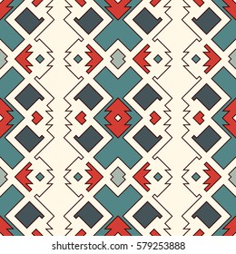 Ethnic style seamless pattern with geometric figures. Native americans ornamental abstract background. Tribal motif. Boho chic digital paper, textile print, page fill. Vector art