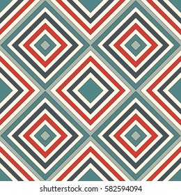 Ethnic style seamless pattern with geometric figures. Repeated squares and rhombuses ornamental abstract background. Tribal motif. Boho chic digital paper, textile print, page fill. Vector art