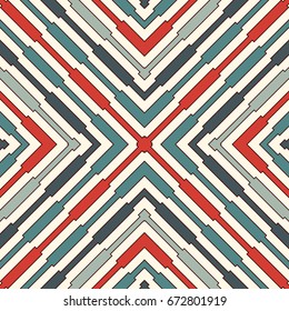 Ethnic style seamless pattern with geometric figures. Repeated stripes ornamental abstract background. Tribal motif. Boho chic digital paper, textile print, page fill. Vector art