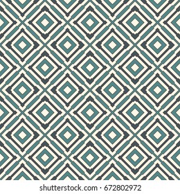 Ethnic style seamless pattern with geometric figures. Repeated squares and rhombuses ornamental abstract background. Tribal motif. Boho chic digital paper, textile print, page fill. Vector art