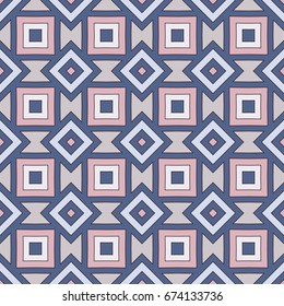 Ethnic style seamless pattern with geometric figures. Repeated squares and rhombuses ornamental abstract background. Tribal motif. Boho chic digital paper, textile print, page fill. Vector art