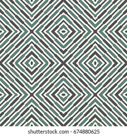 Ethnic style seamless pattern with geometric figures. Repeated squares and rhombuses ornamental abstract background. Tribal motif. Boho chic digital paper, textile print, page fill. Vector art
