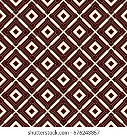 Ethnic style seamless pattern with geometric figures. Repeated squares and rhombuses ornamental abstract background. Tribal motif. Boho chic digital paper, textile print, page fill. Vector art