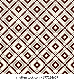 Ethnic style seamless pattern with geometric figures. Repeated squares and rhombuses ornamental abstract background. Tribal motif. Boho chic digital paper, textile print, page fill. Vector art