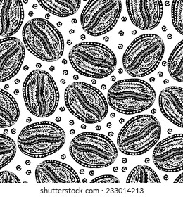 Ethnic style seamless pattern with hand drawn coffee beans. Perfect for pattern fills, web page background, wallpaper 