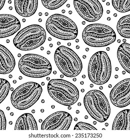 Ethnic style seamless pattern with hand drawn coffee beans. Perfect for pattern fills, web page background, wallpaper 