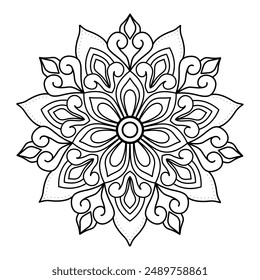 Estilo étnico simple diseño de mandala para colorear libro, fácil para colorear páginas, relajante y simple arte de mandala para el tatuaje, fondo blanco  