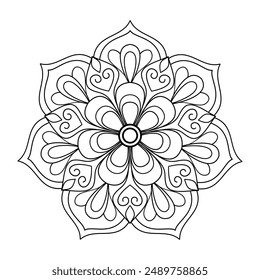 Estilo étnico simple diseño de mandala para colorear libro, fácil para colorear páginas, relajante y simple arte de mandala para el tatuaje, fondo blanco  