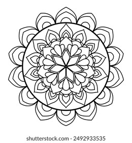 Ethnic style simple mandala design for coloring book, Flower Mandala,vector,ethnic round ornament,relaxing and simple 