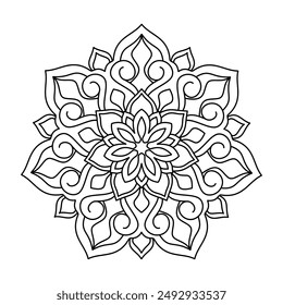 Ethnic style simple mandala design for coloring book, Flower Mandala,vector,ethnic round ornament,relaxing and simple 