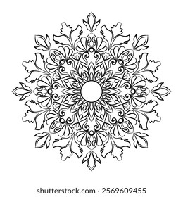 Ethnic style simple mandala design for coloring book, Flower Mandala,vector,ethnic round ornament,relaxing and simple