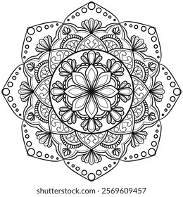 Ethnic style simple mandala design for coloring book, Flower Mandala,vector,ethnic round ornament,relaxing and simple