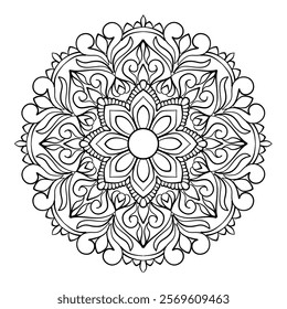 Ethnic style simple mandala design for coloring book, Flower Mandala,vector,ethnic round ornament,relaxing and simple