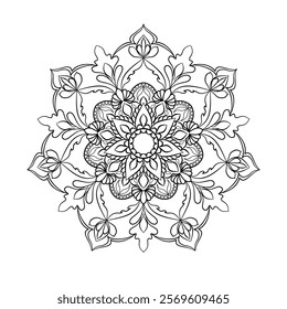 Ethnic style simple mandala design for coloring book, Flower Mandala,vector,ethnic round ornament,relaxing and simple